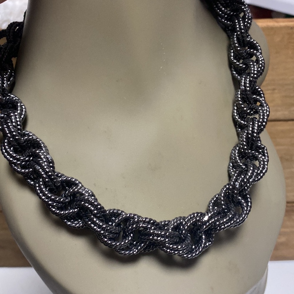 Erwin Pearl Vintage 20” Black Chunky Textured Chain Necklace Silver Undertone